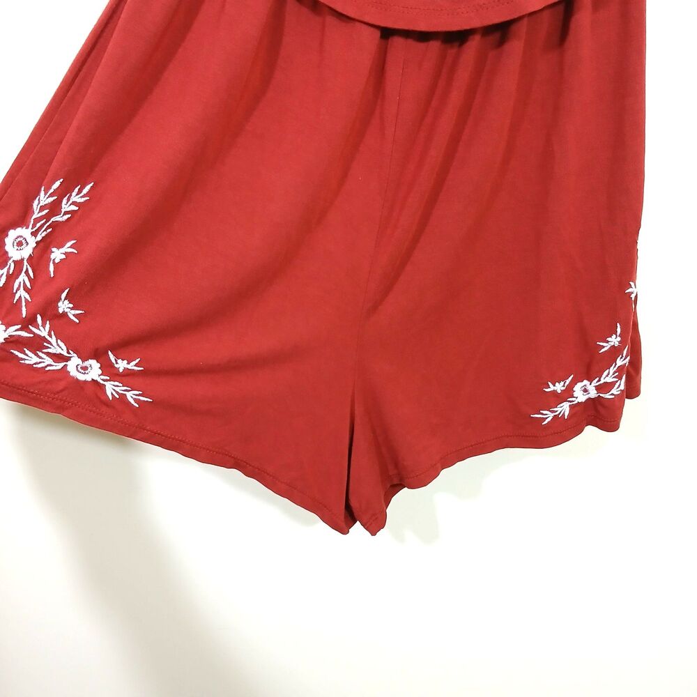 American Eagle Burgundy Romper Off the Shoulder Embroidery - Picture 4 of 9